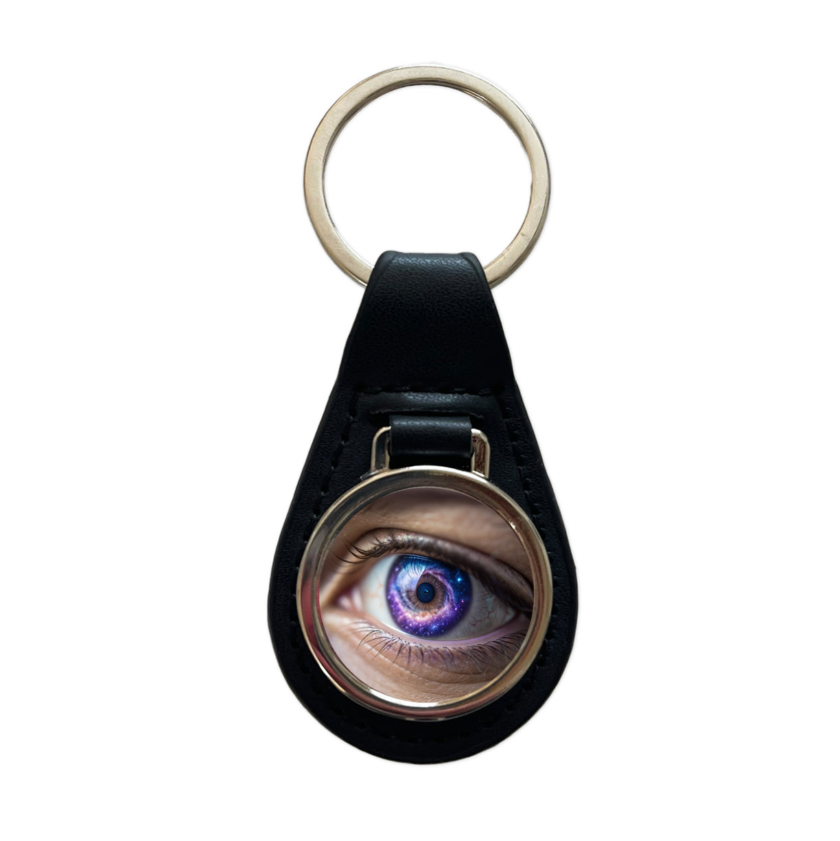 The Galaxy Seen Through Her Eyes Black Leather Metal Keychain