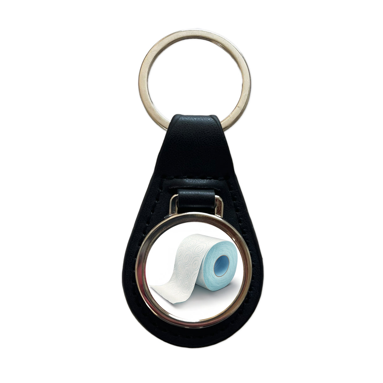 Toilet Paper Roll Black Leather Metal Keychain