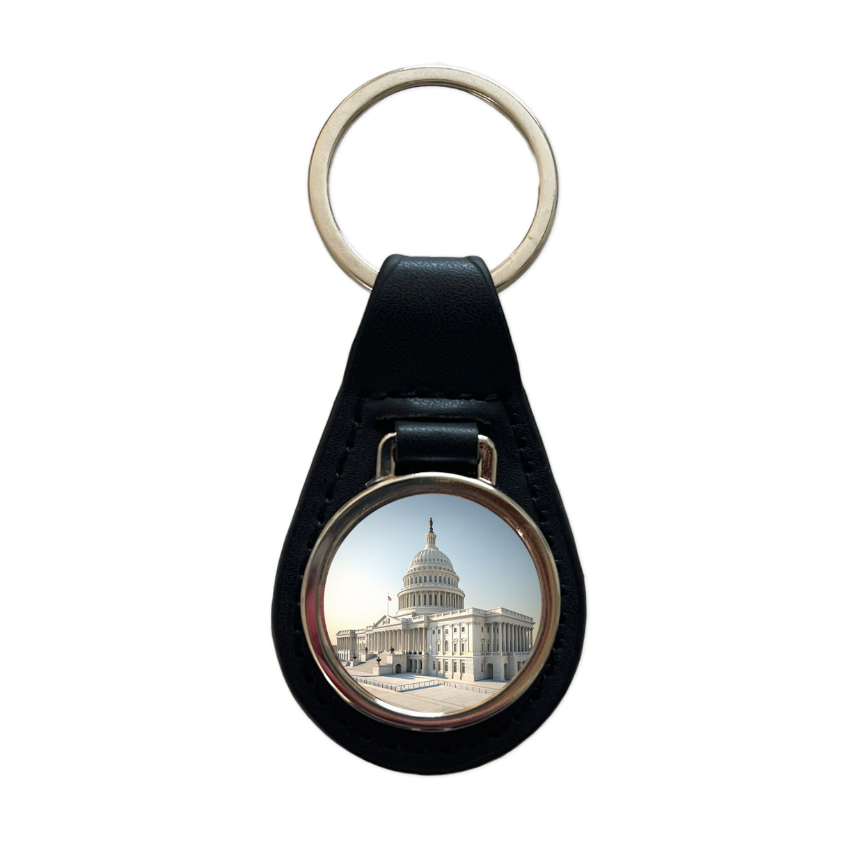 US Capitol Building Washington DC Black Leather Metal Keychain