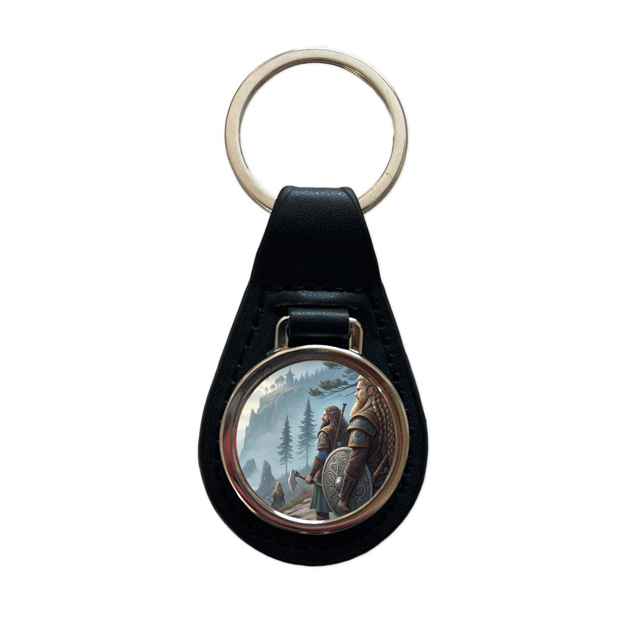 Vikings Raiders Anime Style Fantasy Black Leather Metal Keychain
