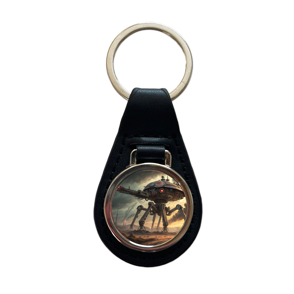 War Of The Worlds Sci-fi Martian War Machine Black Leather Metal Keychain