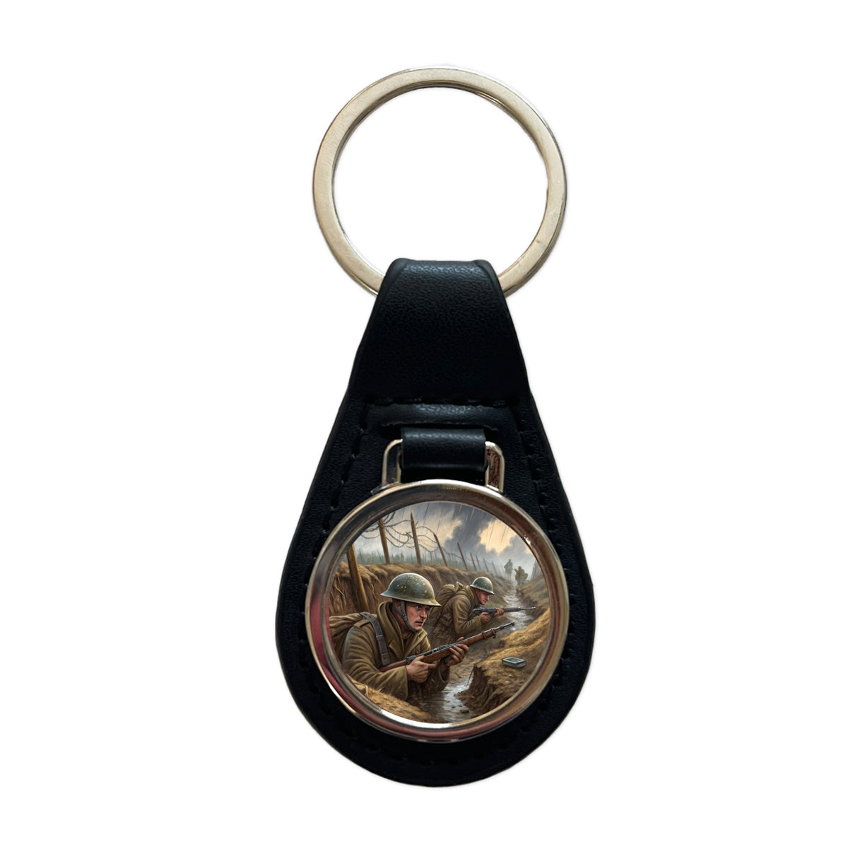 WWI Trench Warfare Allies Western Front Black Leather Metal Keychain