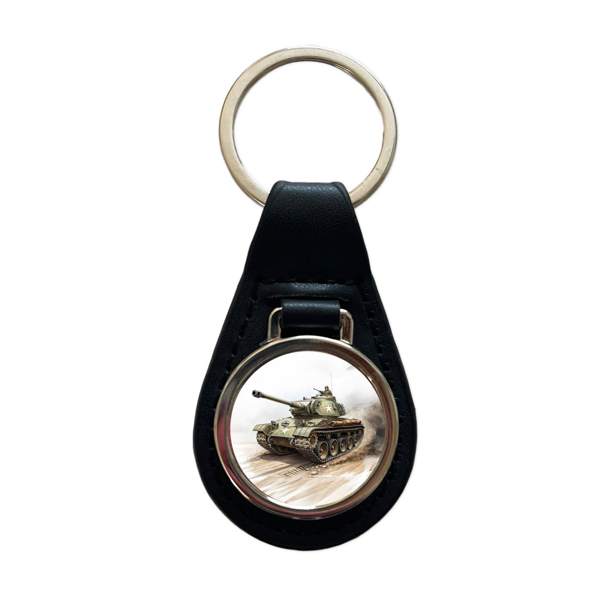 WWII M26 Pershing US Heavy Tank Black Leather Metal Keychain