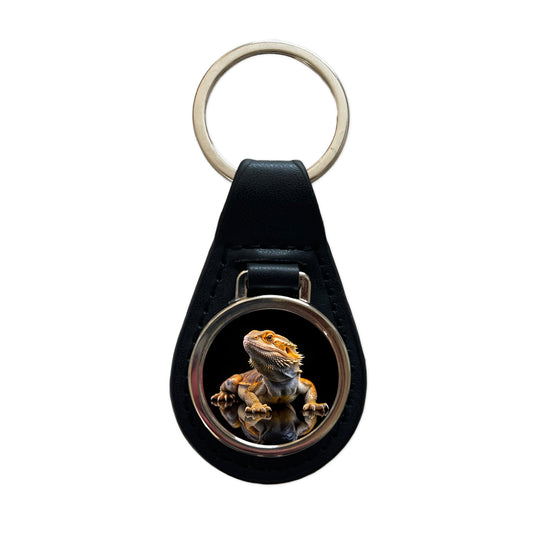 Bearded Dragon Lizard Reptile Black Leather Metal Keychain