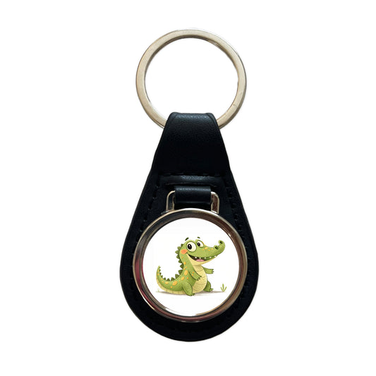 Crocodile Children's Illustration Style Black Leather Metal Keychain