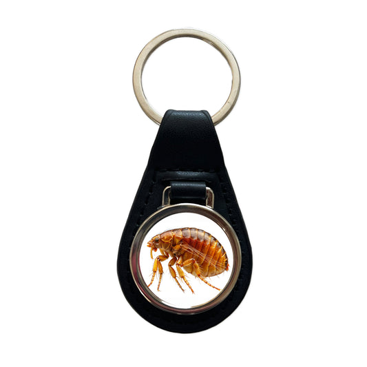 Flea Black Leather Metal Keychain