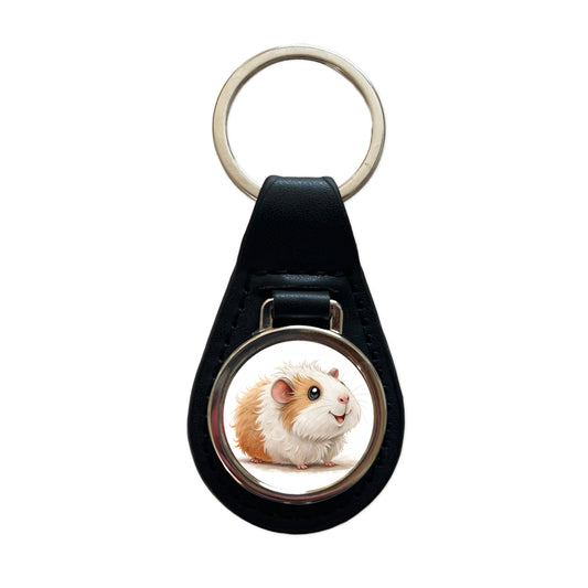 Guinea Pig Children's Illustration Style Black Leather Metal Keychain