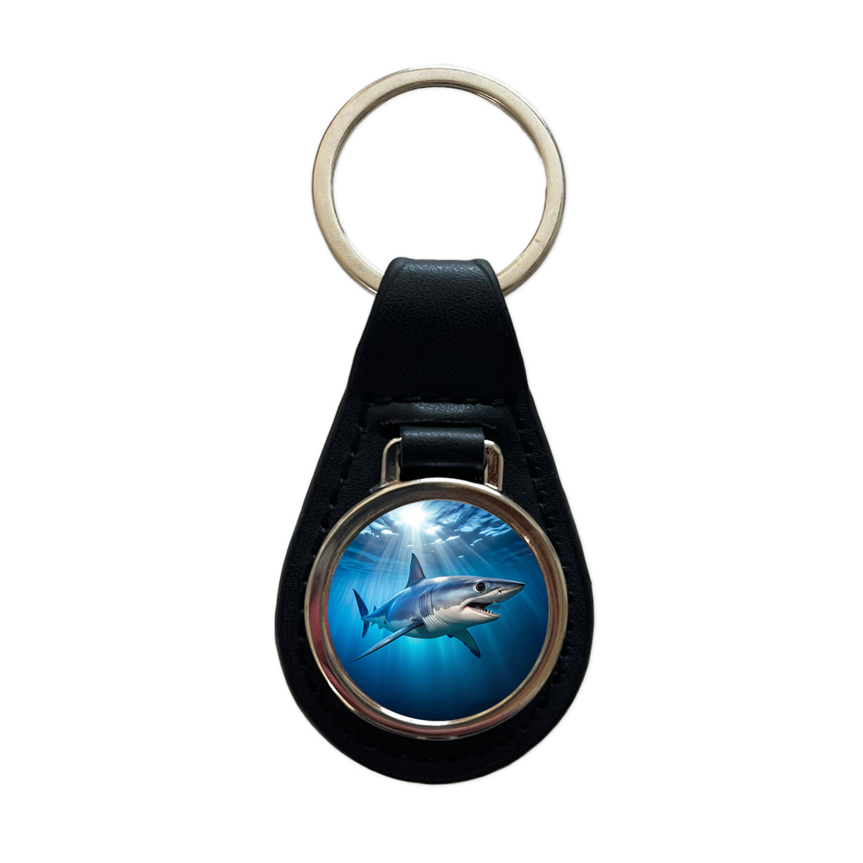 Mako Shark Black Leather Metal Keychain