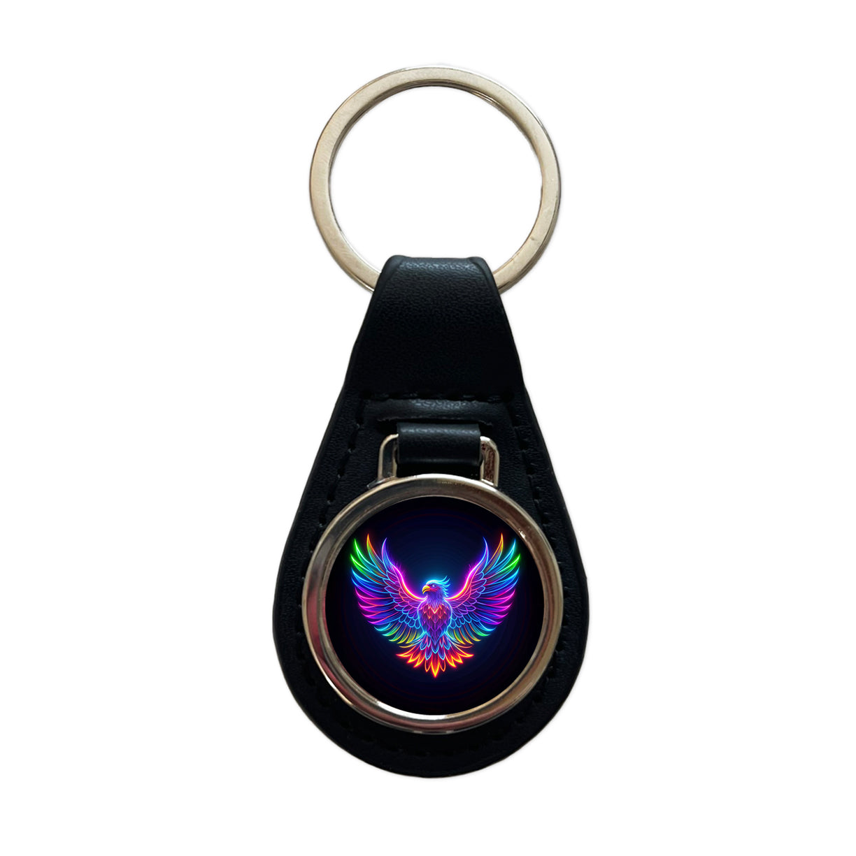 Neon Eagle Firebird Bird Black Leather Metal Keychain