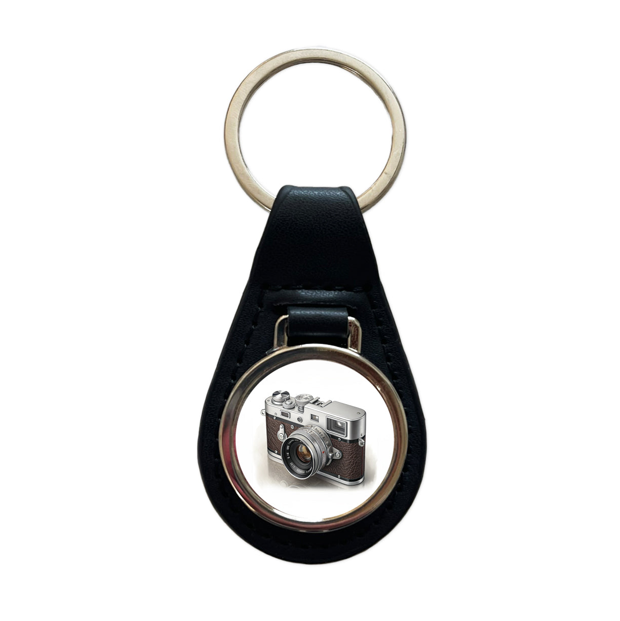 Retro 35mm Photography Camera Black Leather Metal Keychain