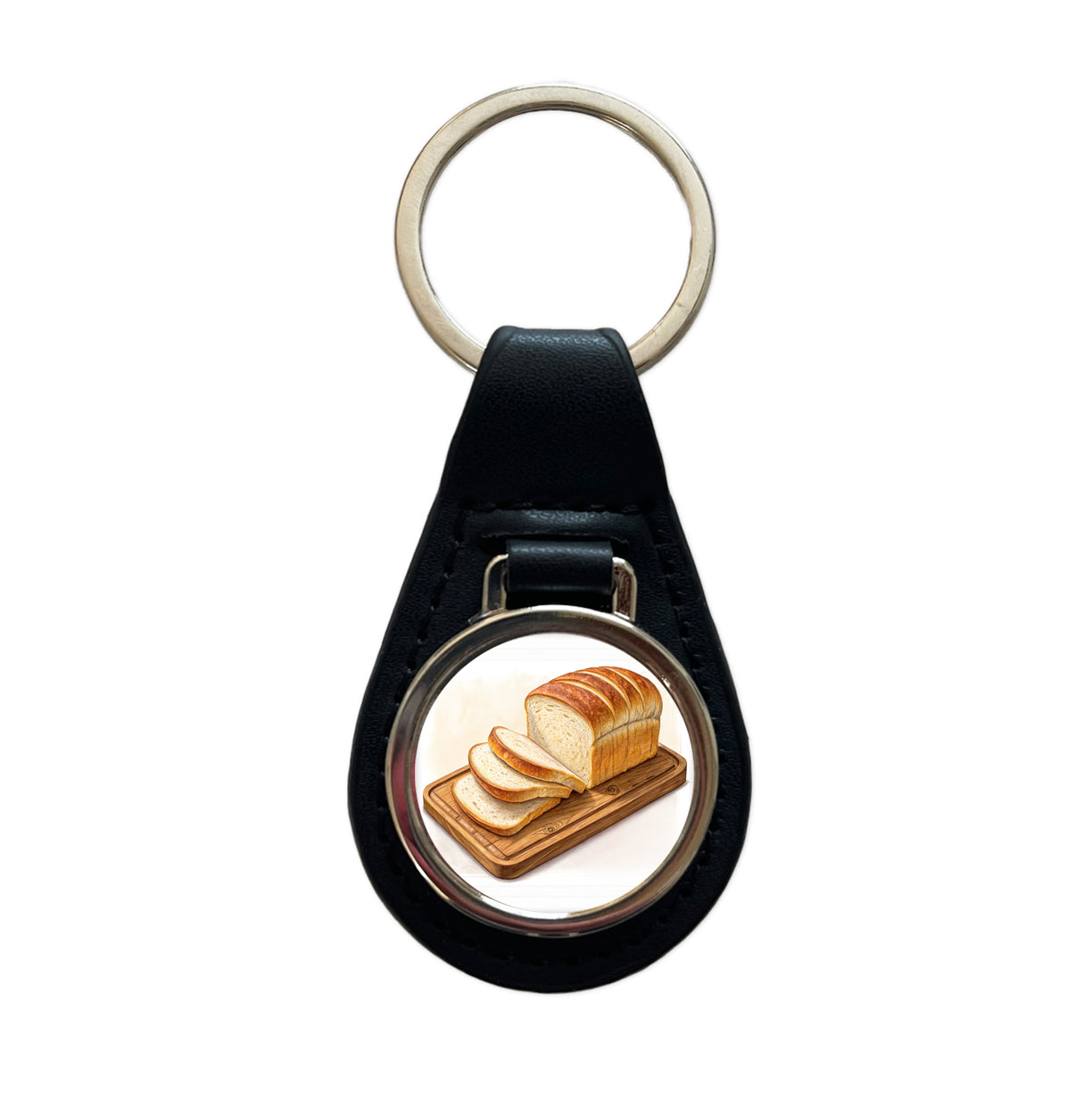 Sliced Bread Best Thing Since Black Leather Metal Keychain