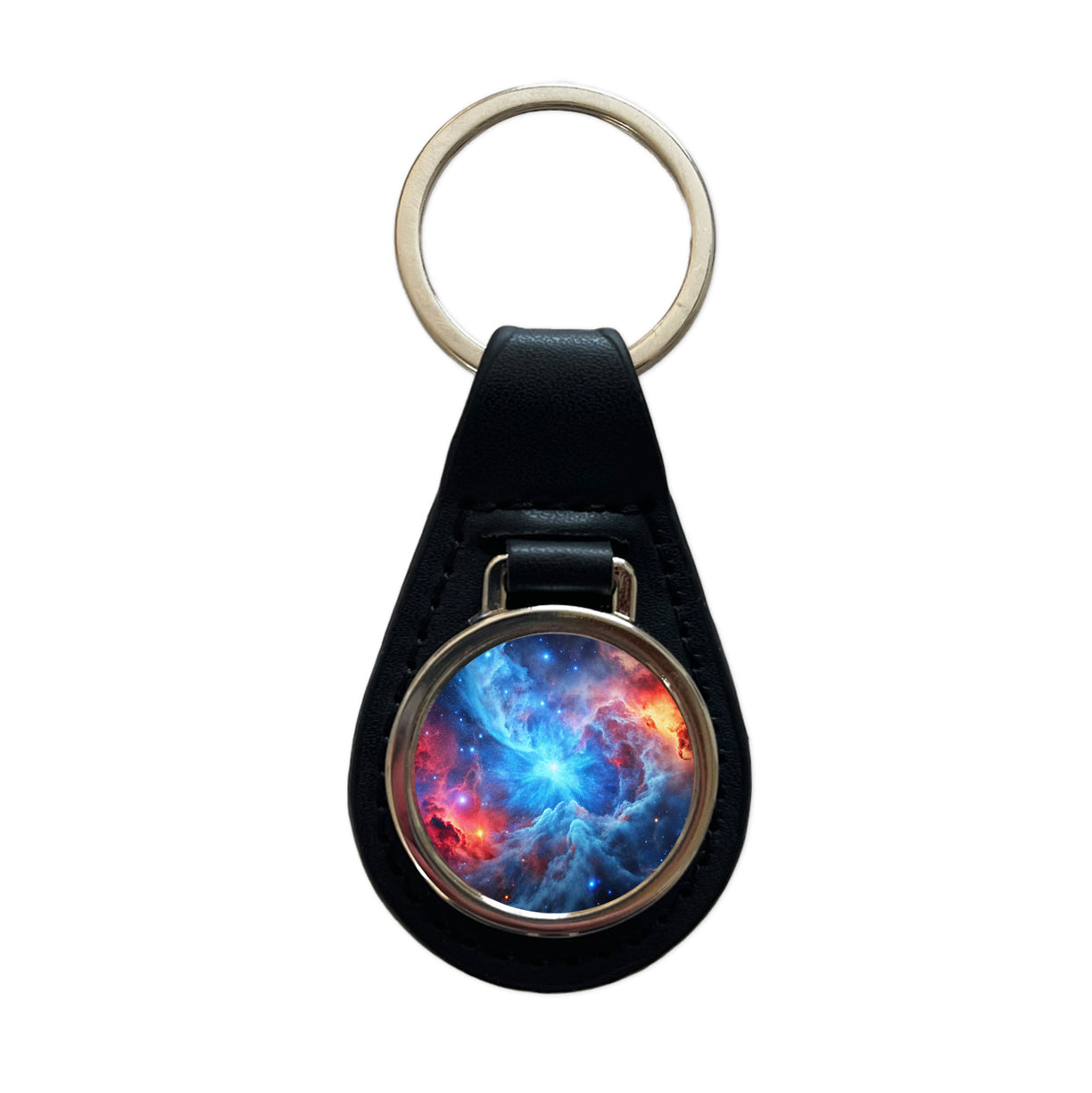 Space Galaxy Nebula Blue Red Black Leather Metal Keychain