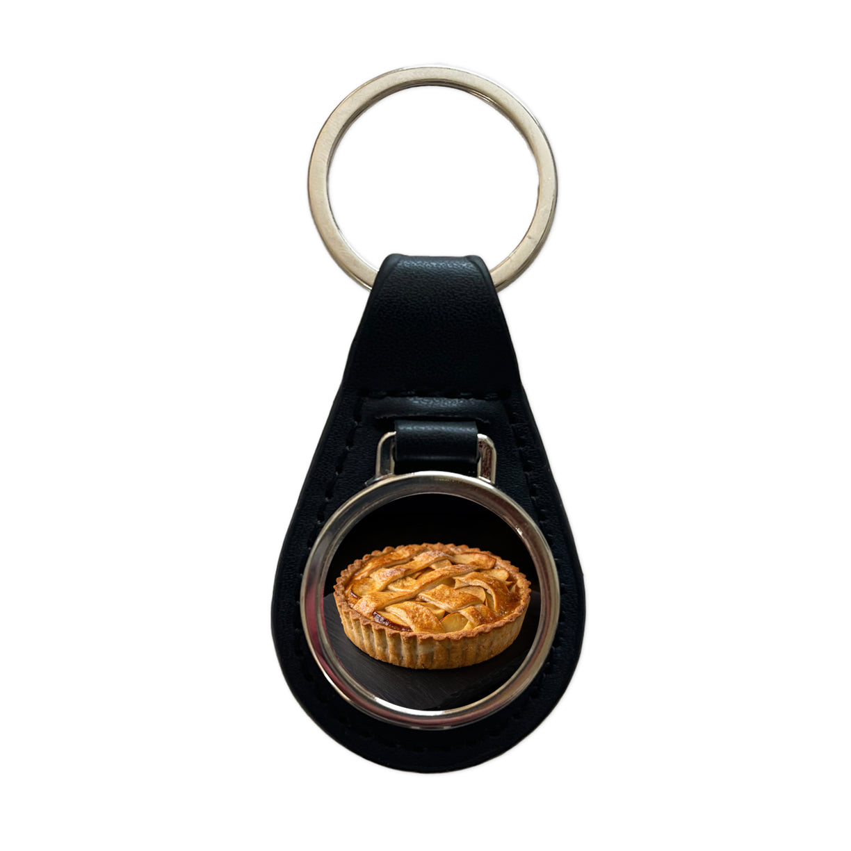 Traditional Lattice Crust Apple Pie Black Leather Metal Keychain