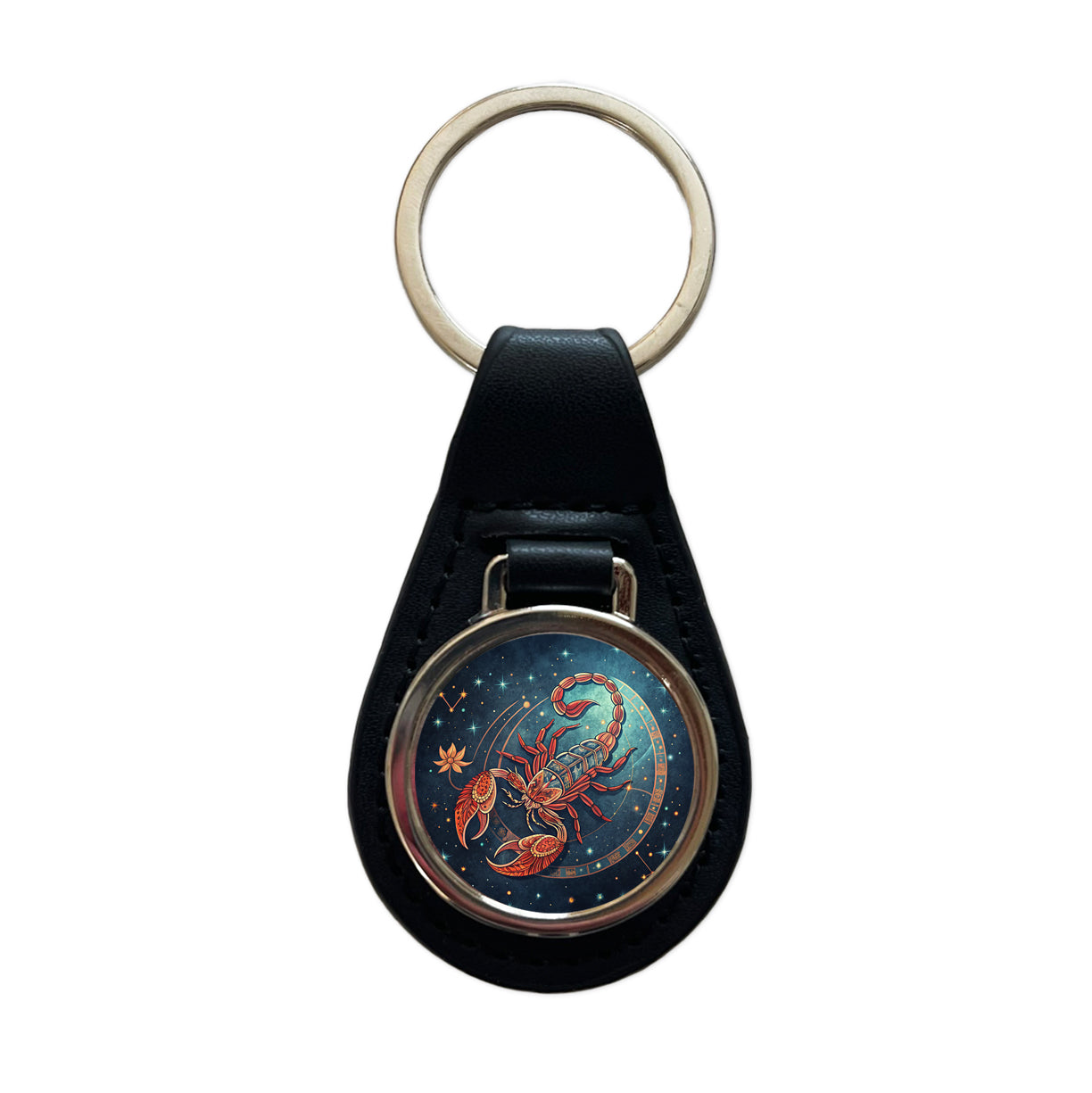 Zodiac Horoscope Symbol Scorpio Scorpion Black Leather Metal Keychain