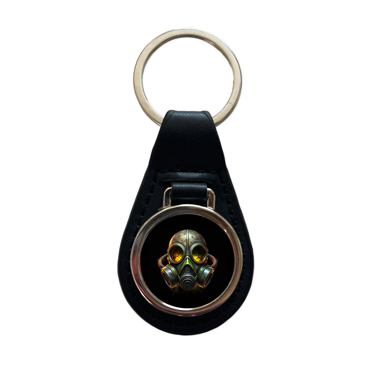 Zombie Outbreak Gas Mask Black Leather Metal Keychain