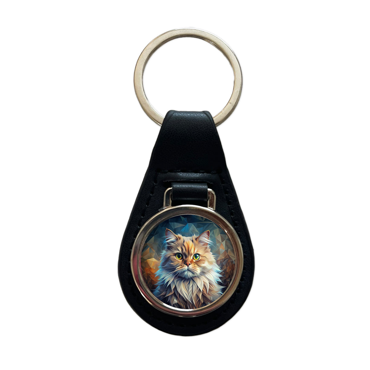 Persian Cat Contemporary Art Black Leather Metal Keychain