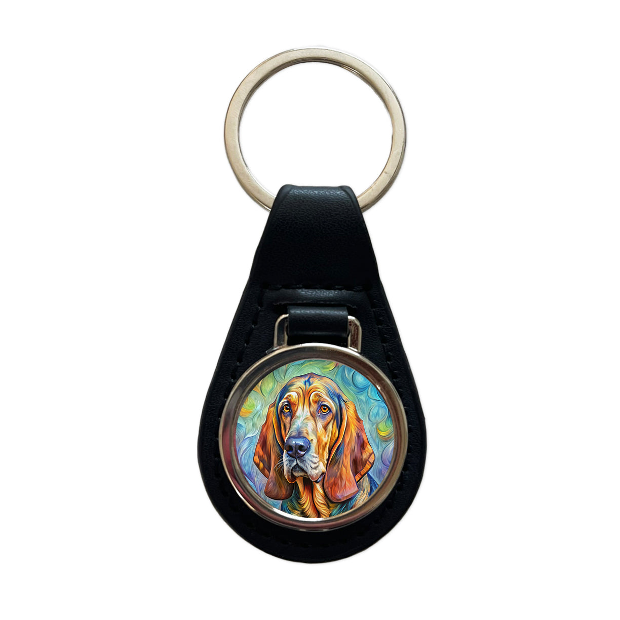 Bloodhound Dog Expressionism Art Black Leather Metal Keychain