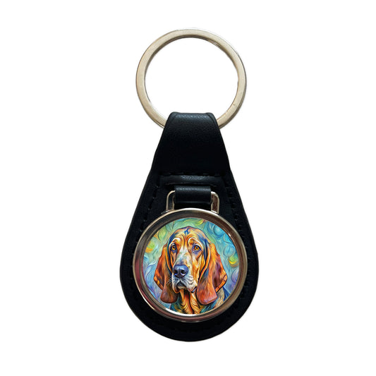Bloodhound Dog Expressionism Art Black Leather Metal Keychain