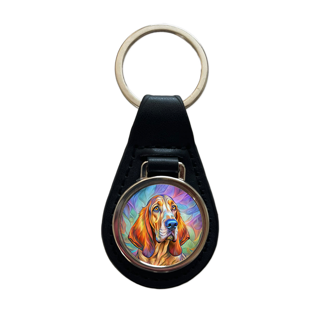 Bloodhound Dog Pop Art Black Leather Metal Keychain