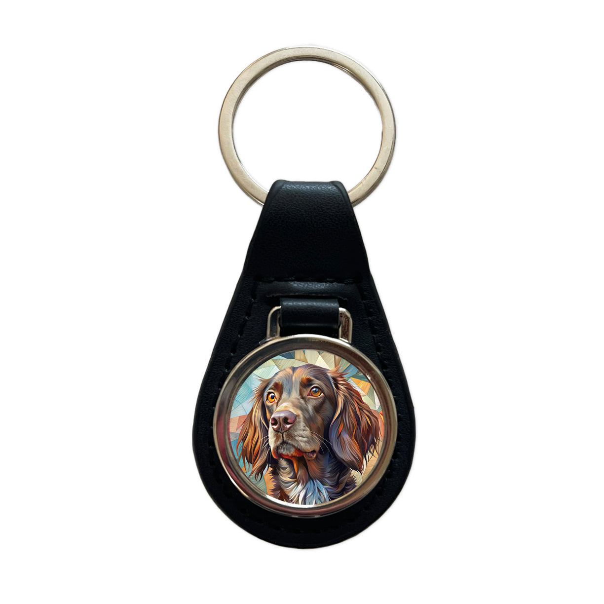Boykin Spaniel Dog Contemporary Art Black Leather Metal Keychain