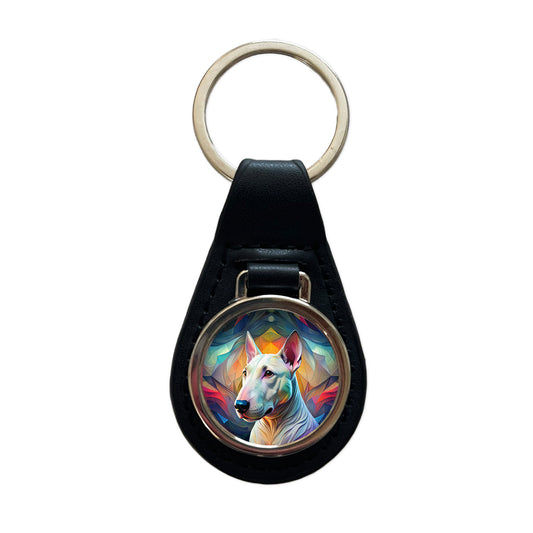 Bull Terrier Dog Abstract Stylized Art Black Leather Metal Keychain