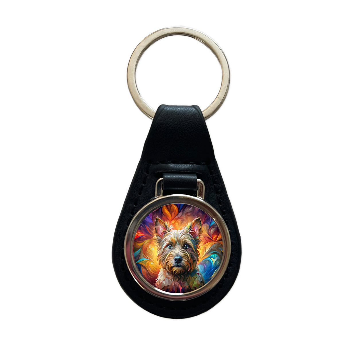 Cairn Terrier Dog Abstract Art Black Leather Metal Keychain