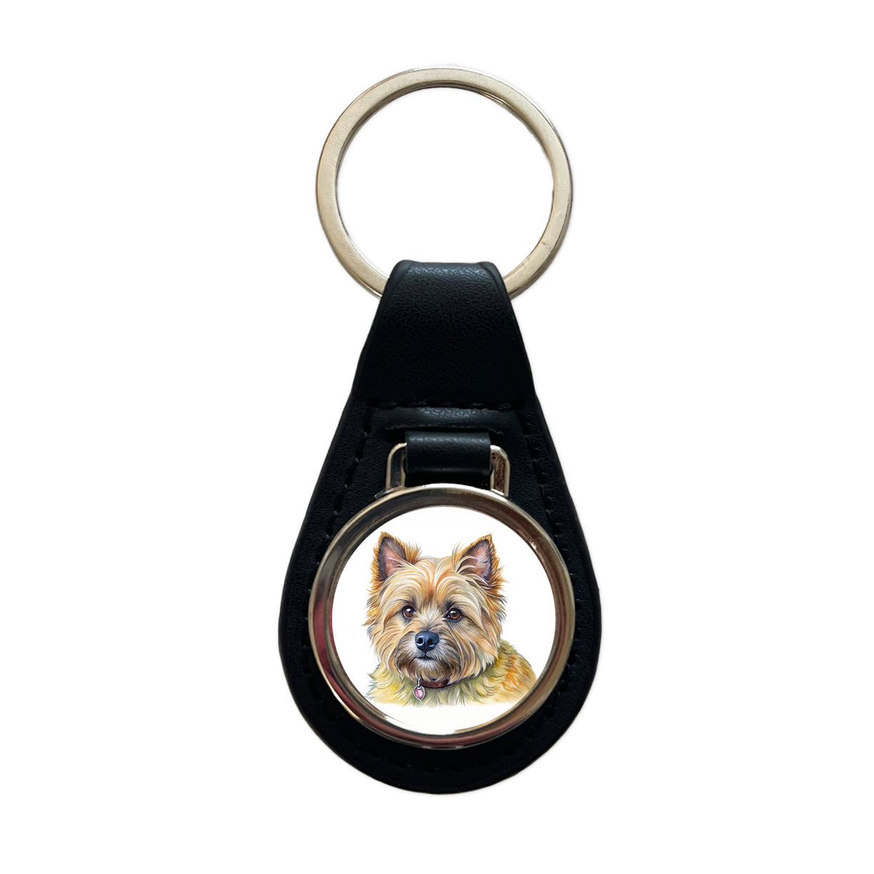 Cairn Terrier Dog Illustration Black Leather Metal Keychain
