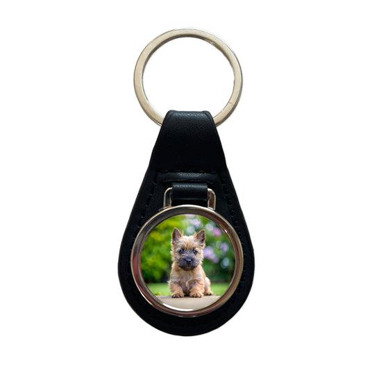 Cairn Terrier Dog Puppy Photo Black Leather Metal Keychain