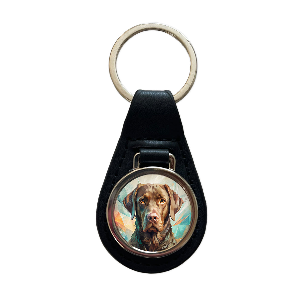 Chesapeake Bay Retriever Dog Contemporary Art Black Leather Metal Keychain