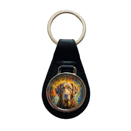 Chesapeake Bay Retriever Dog Expressionism Art Black Leather Metal Keychain