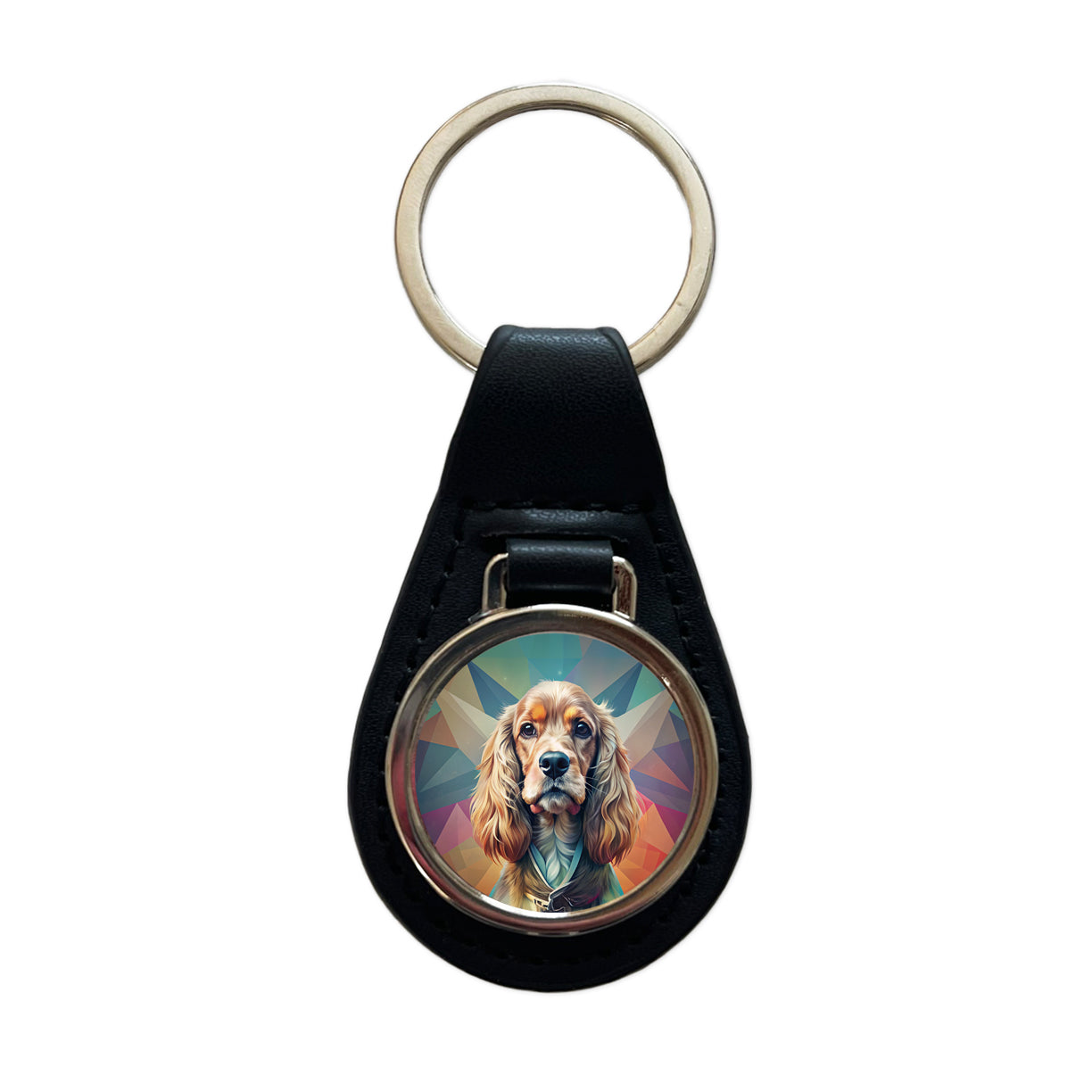 Cocker Spaniel Dog Contemporary Art Black Leather Metal Keychain