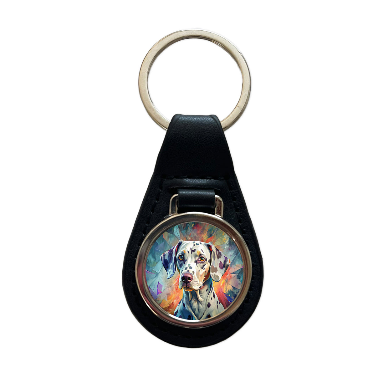 Dalmatian Dog Contemporary Art Black Leather Metal Keychain