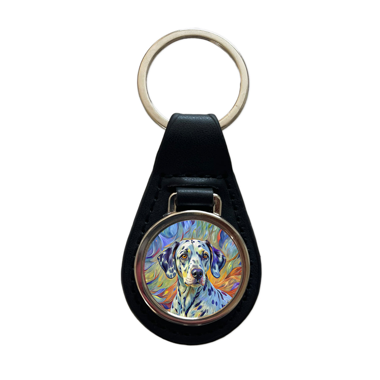Dalmatian Dog Expressionism Art Black Leather Metal Keychain