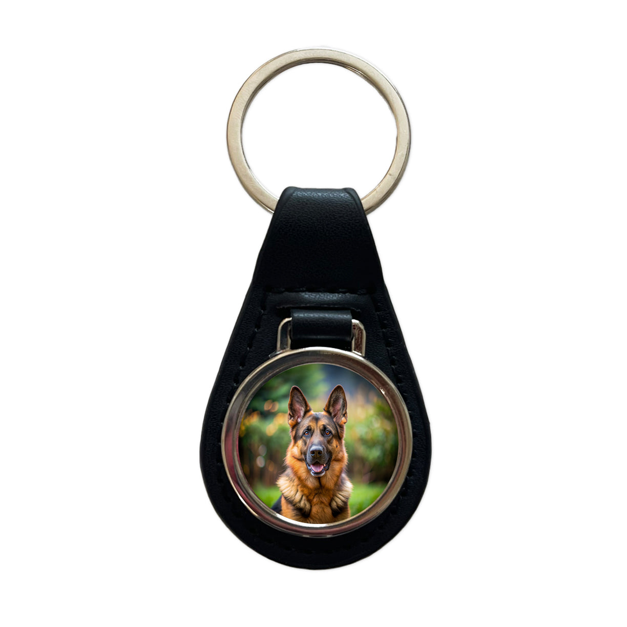 German Shepherd Dog Photo Black Leather Metal Keychain