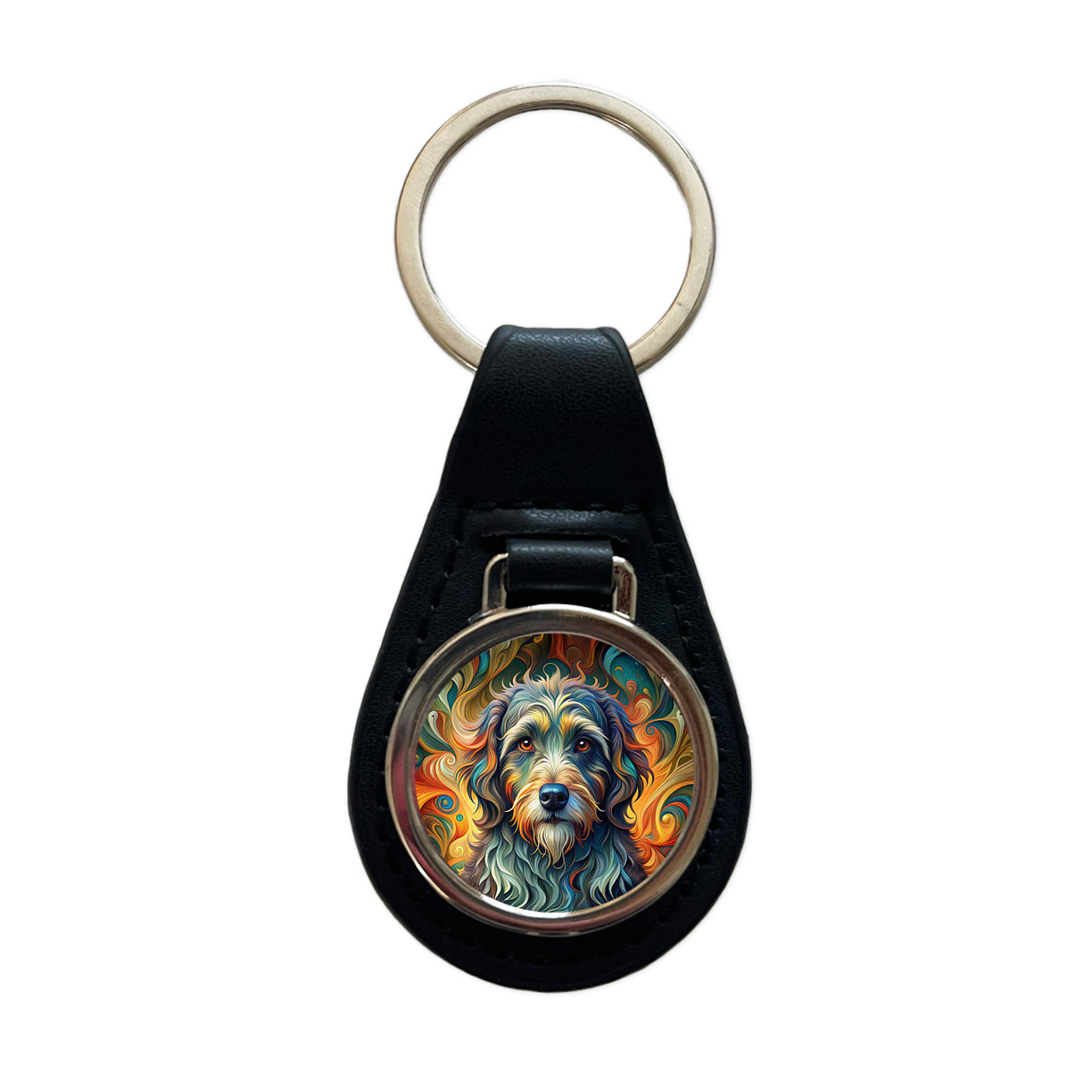 Portuguese Water Dog Abstract Stylized Art Black Leather Metal Keychain