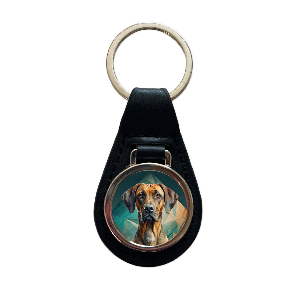 Rhodesian Ridgeback Dog Contemporary Art Black Leather Metal Keychain