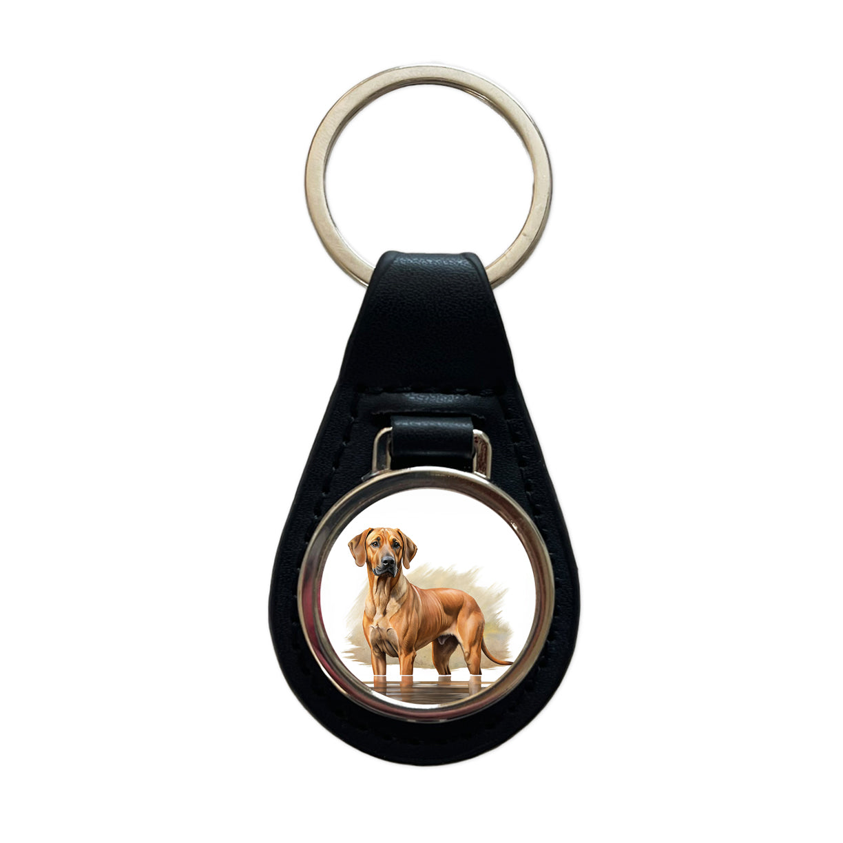 Rhodesian Ridgeback Dog Illustration Black Leather Metal Keychain