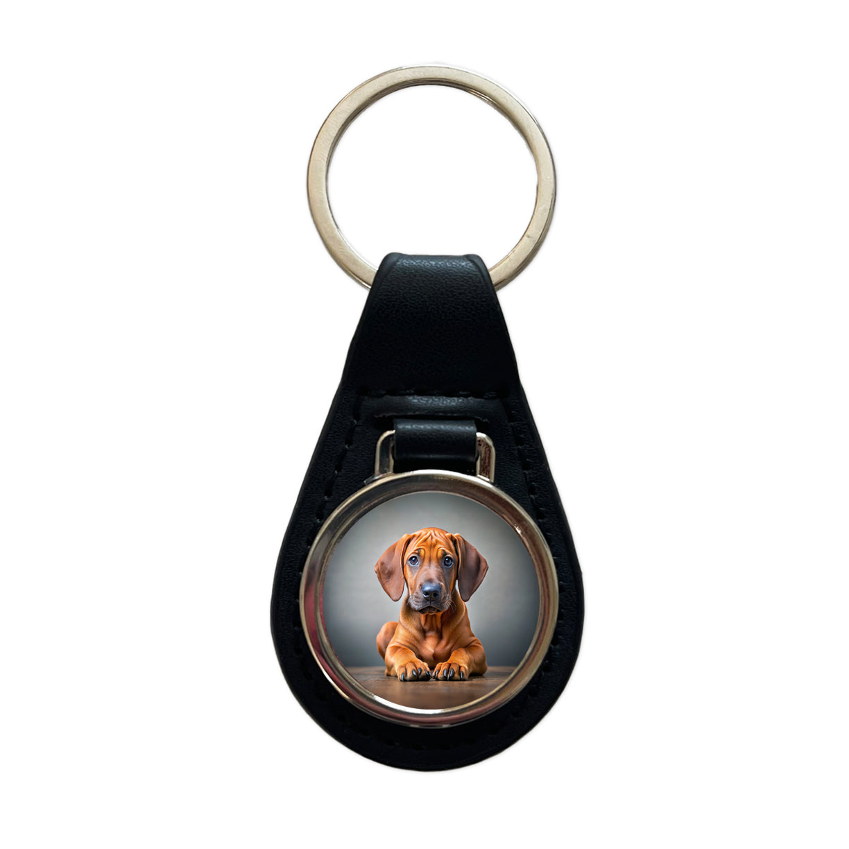 Rhodesian Ridgeback Dog Puppy Photo Black Leather Metal Keychain