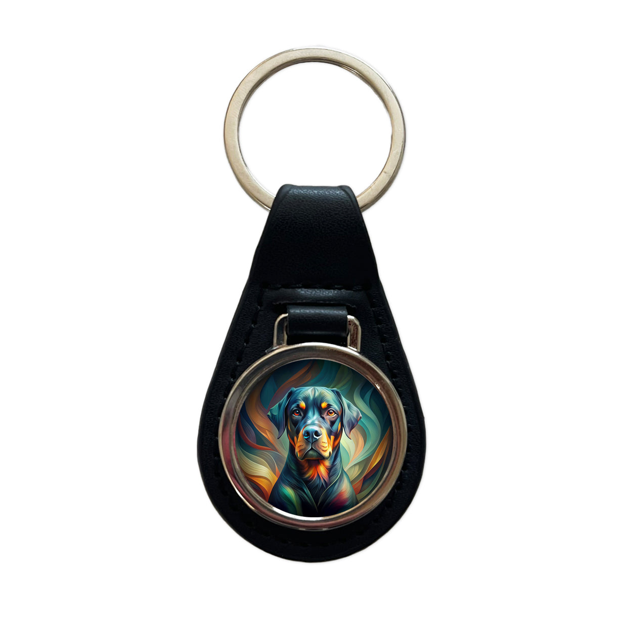 Rottweiler Dog Abstract Stylized Art Black Leather Metal Keychain