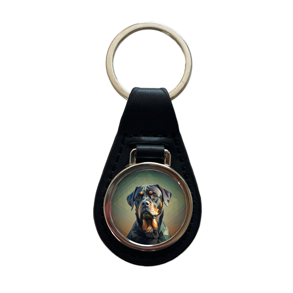 Rottweiler Dog Contemporary Art Black Leather Metal Keychain