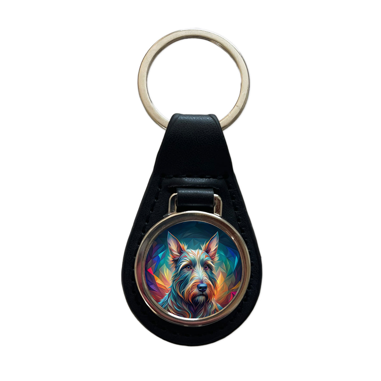 Scottish Terrier Dog Abstract Stylized Art Black Leather Metal Keychain