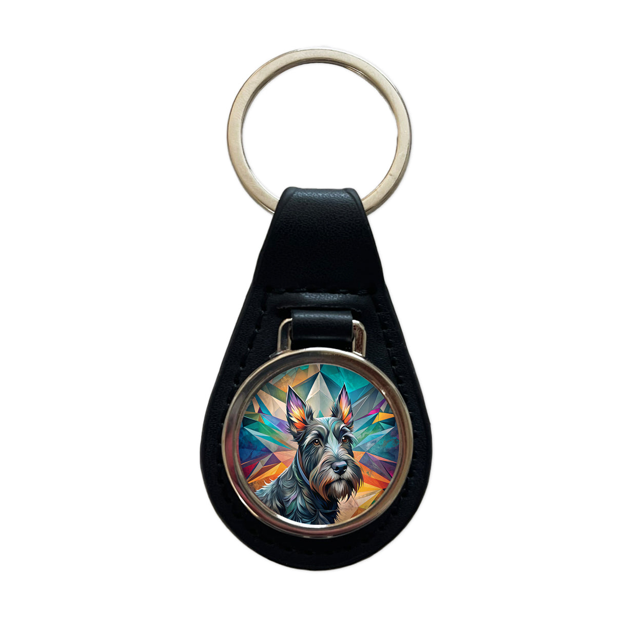 Scottish Terrier Dog Contemporary Art Black Leather Metal Keychain
