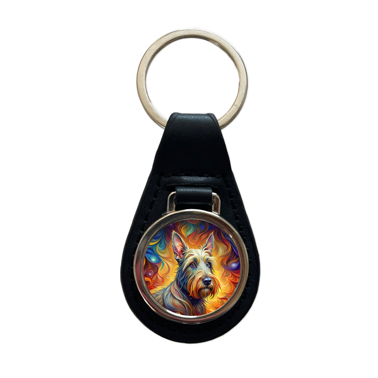 Scottish Terrier Dog Expressionism Art Black Leather Metal Keychain