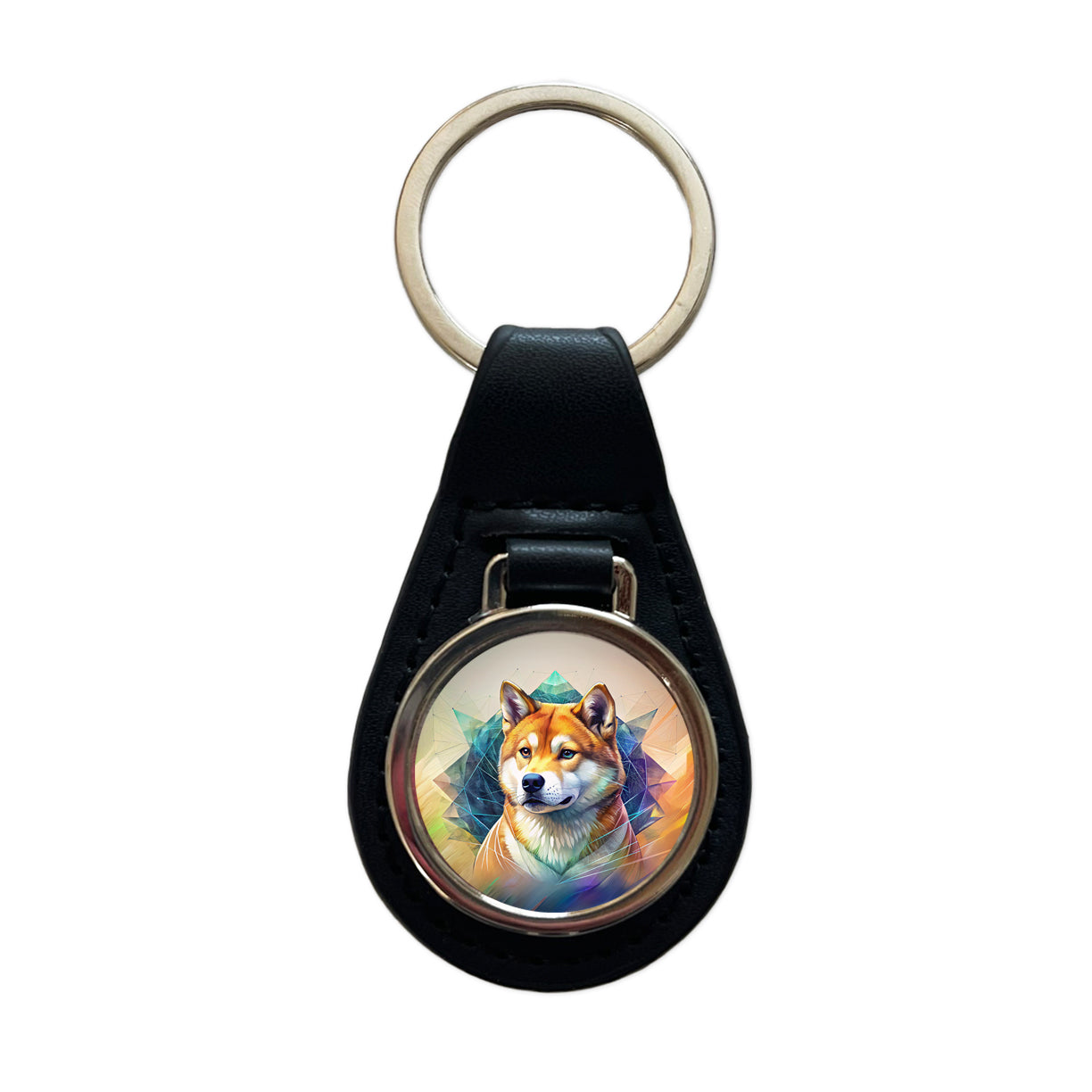 Shiba Inu Dog Contemporary Art Black Leather Metal Keychain