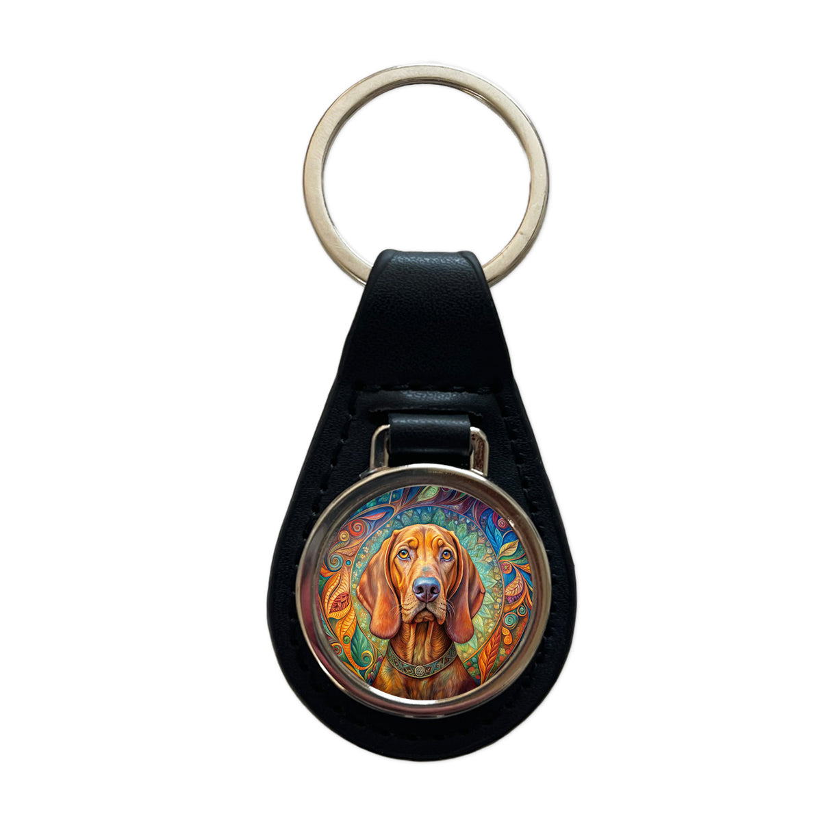 Vizsla Dog Bohemian Art Black Leather Metal Keychain