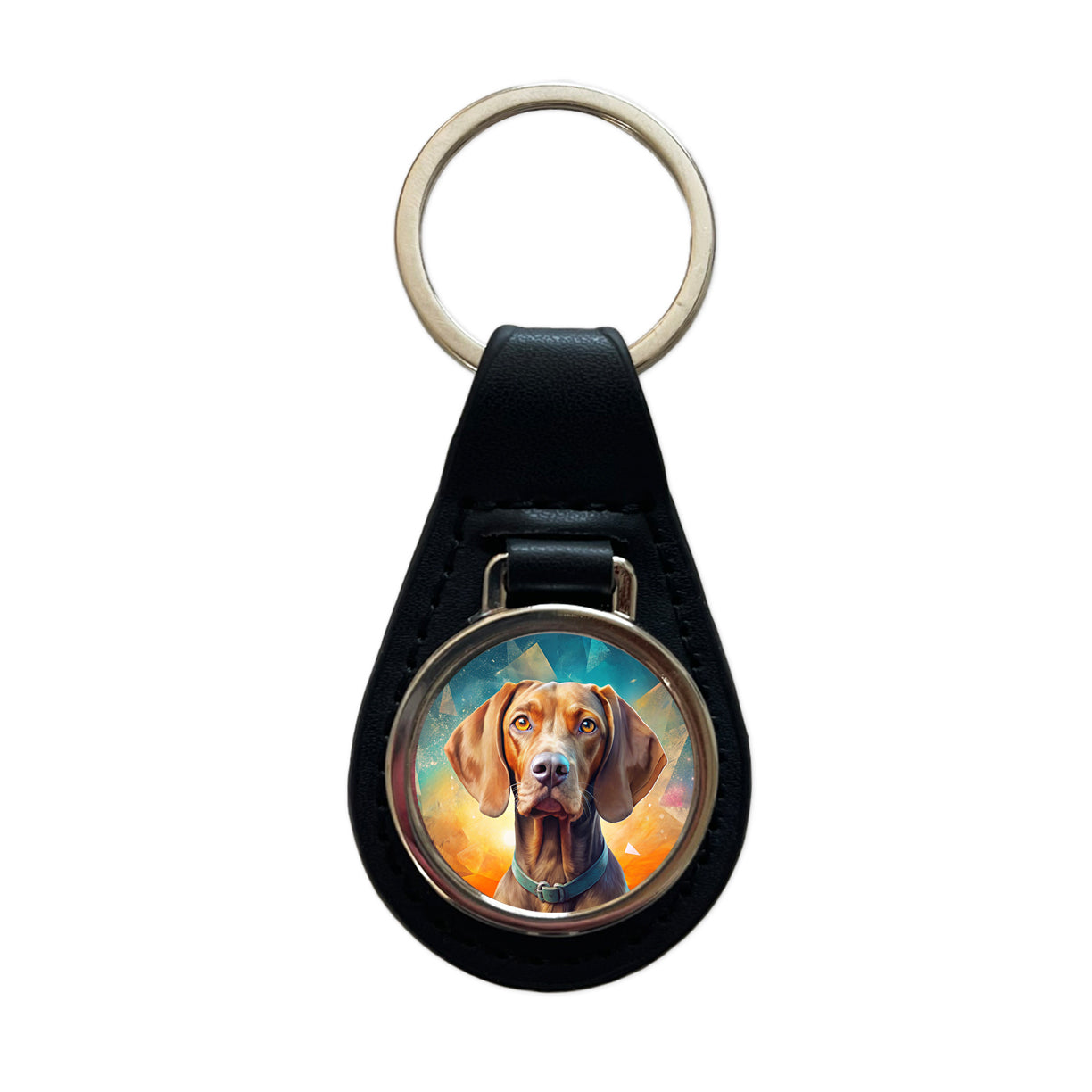 Vizsla Dog Contemporary Art Black Leather Metal Keychain