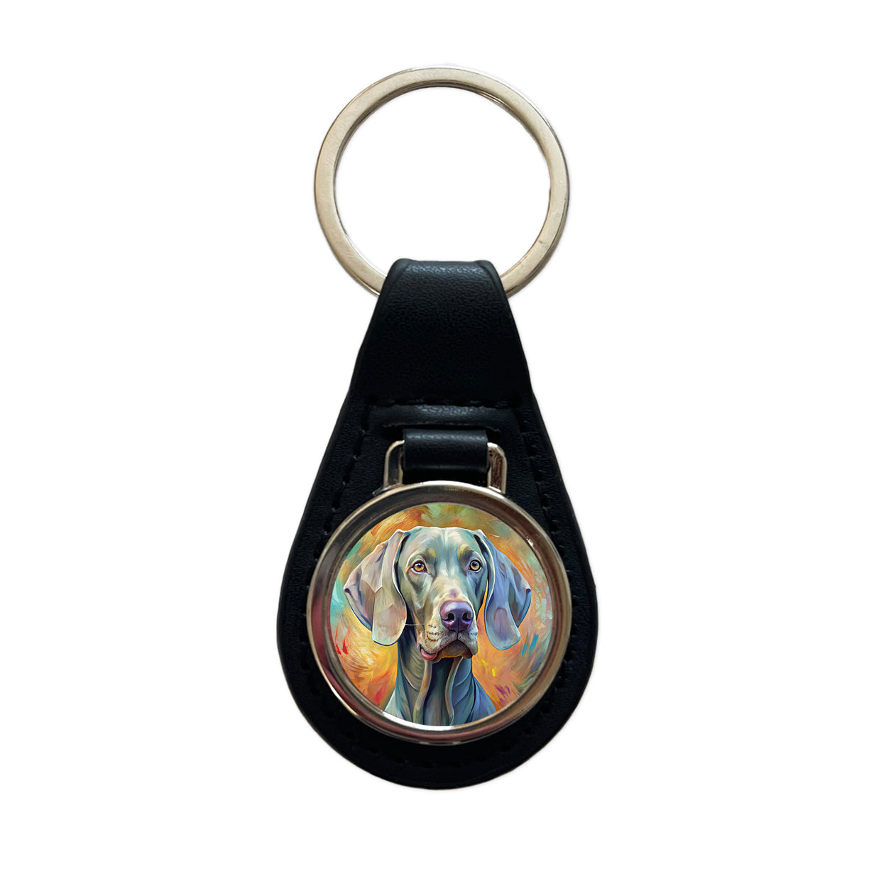 Weimaraner Dog Expressionism Art Black Leather Metal Keychain