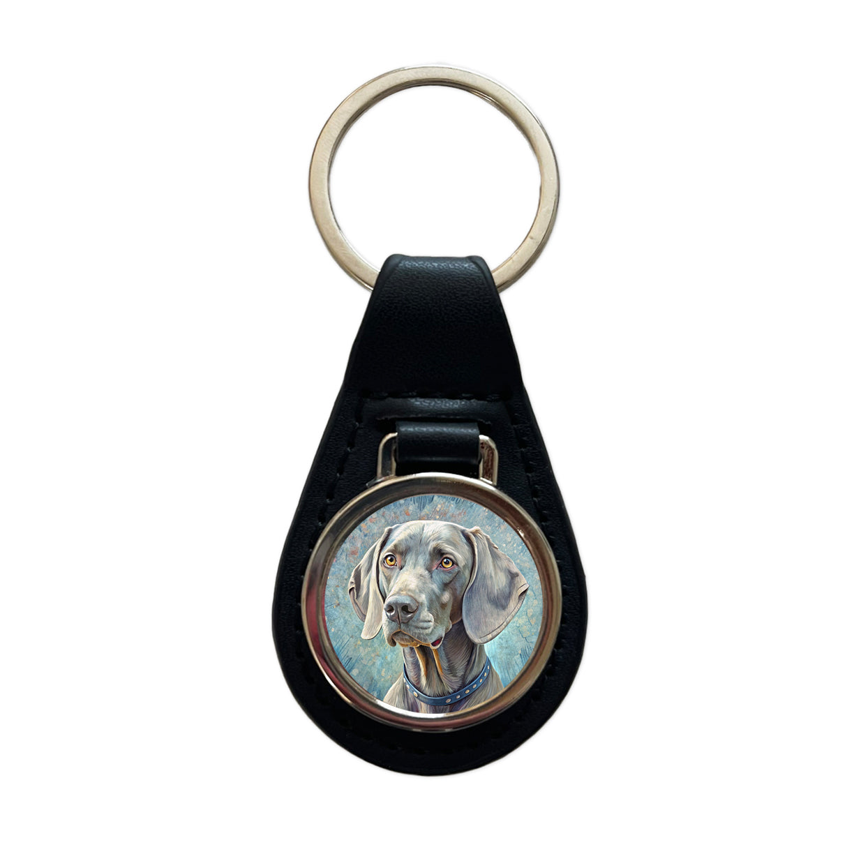 Weimaraner Dog Illustration Black Leather Metal Keychain