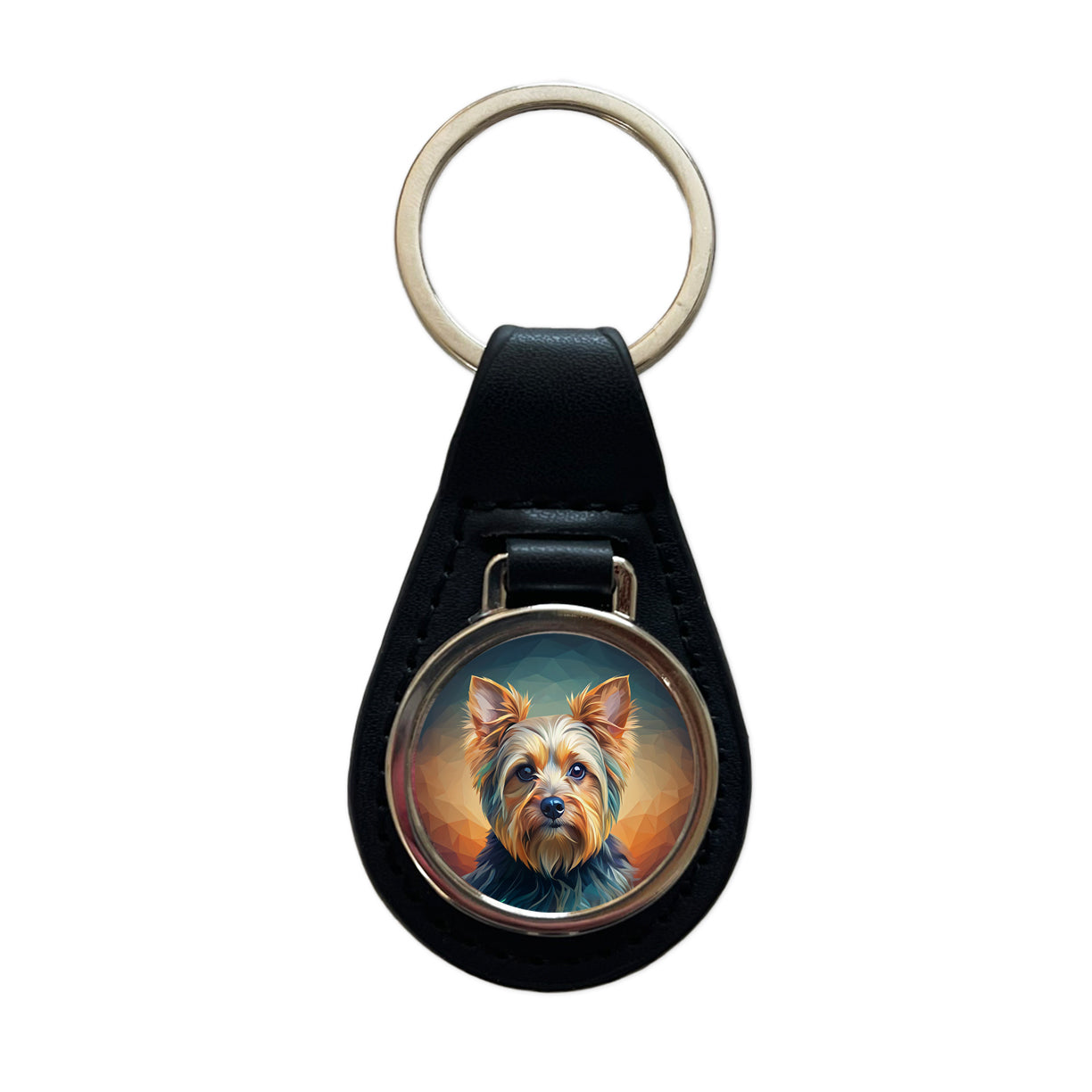 Yorkshire Terrier Yorkie Dog Contemporary Art Black Leather Metal Keychain