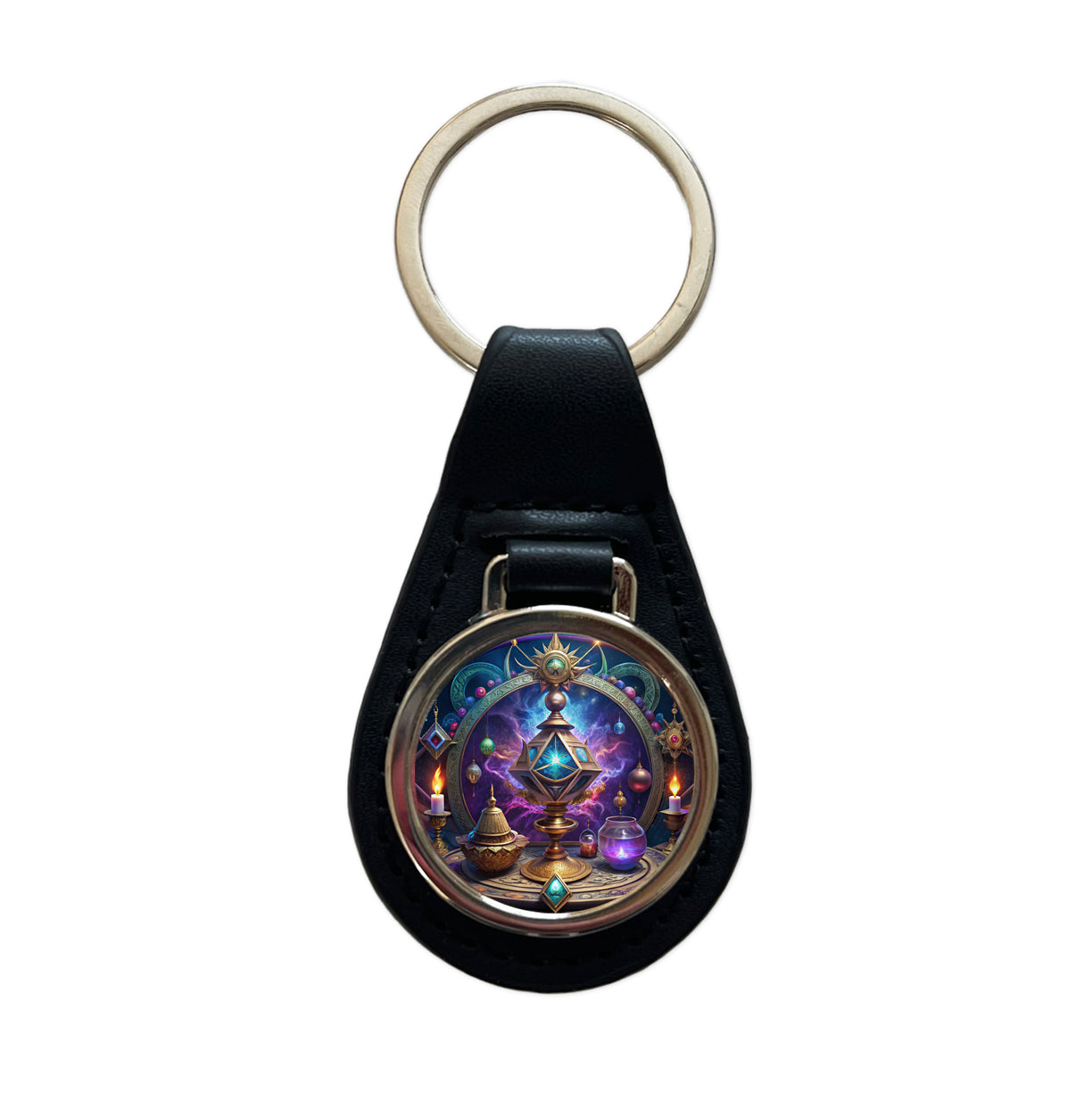 Magical Arcane Sorcerer Arts Black Leather Metal Keychain